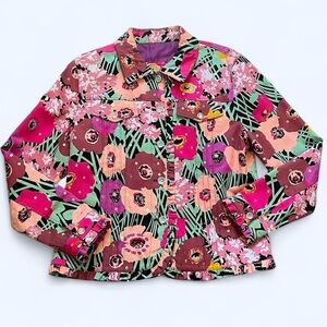 Vintage Redd Jeans Size 8 Pink Purple Green Black Retro Floral Blazer Jacket